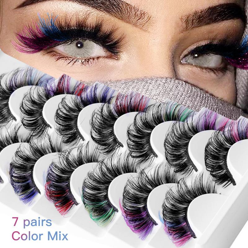 7 Pairs Colorful False Eyelash - Eyelash Extension Volume Lashes ulasan dan harga